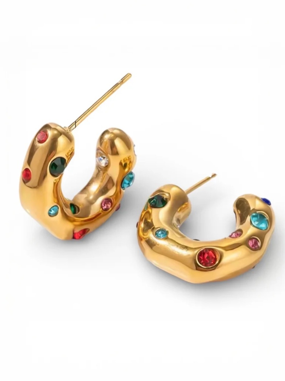 Gold Multicolor Crystal Hoop Earrings